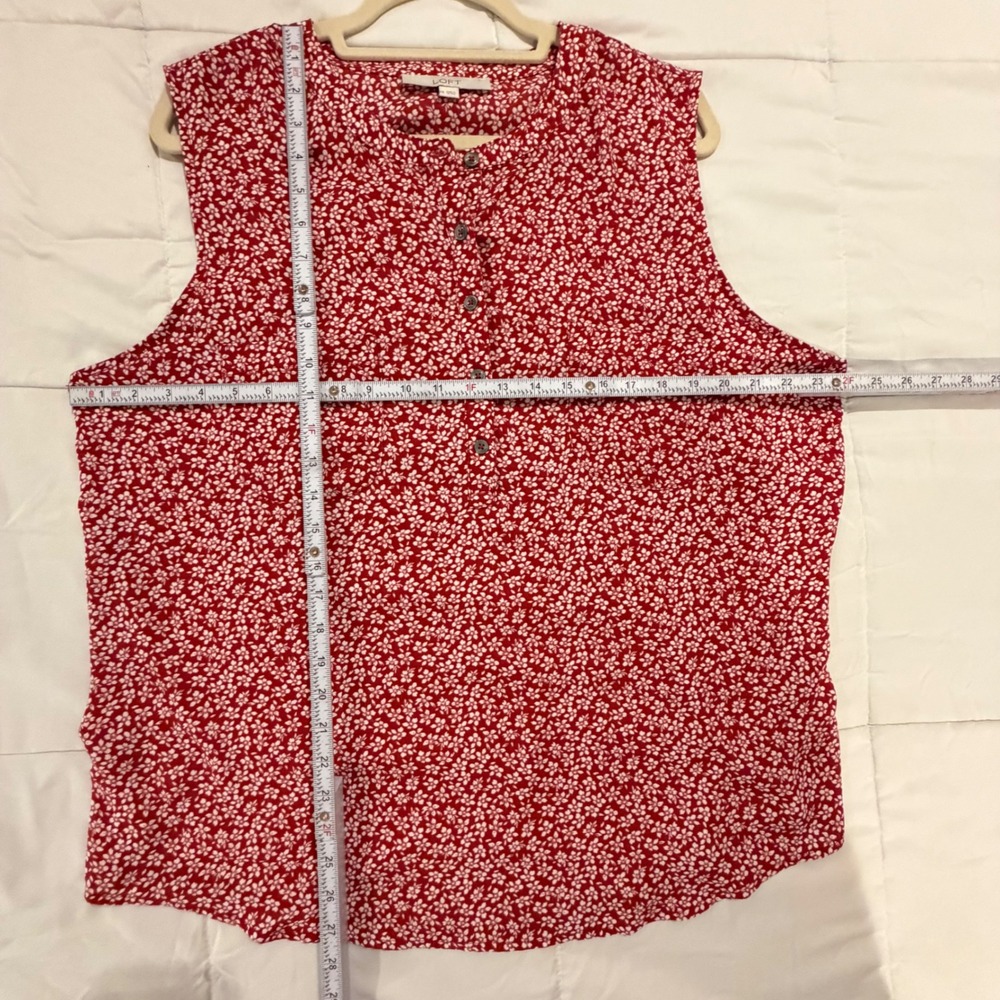 LOFT Sleeveless Blouse Women XXL Red Floral Henley Shell Pocket Top - Picture 11 of 16
